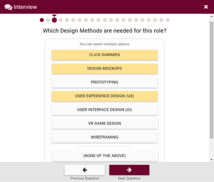 Project Pad Interview Dialog to create Project Role